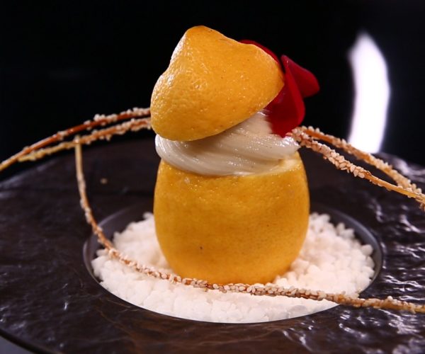 Dessert sorbet au citron proposé à la carte du restaurant La Table de Trois